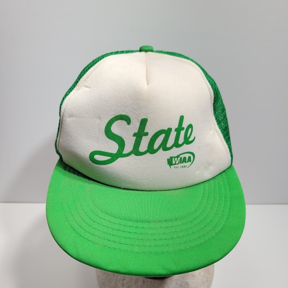 WIAA State Green White Mesh Trucker Snapback Cap Hat